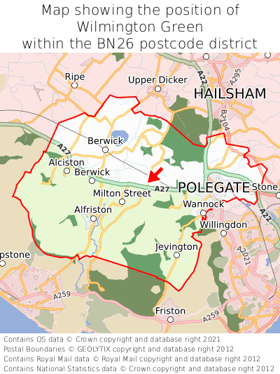 Map showing location of Wilmington Green within BN26