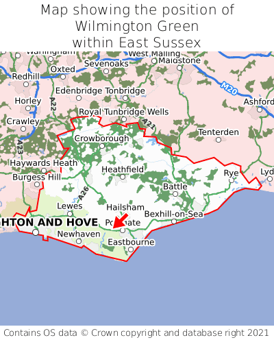 Map showing location of Wilmington Green within East Sussex