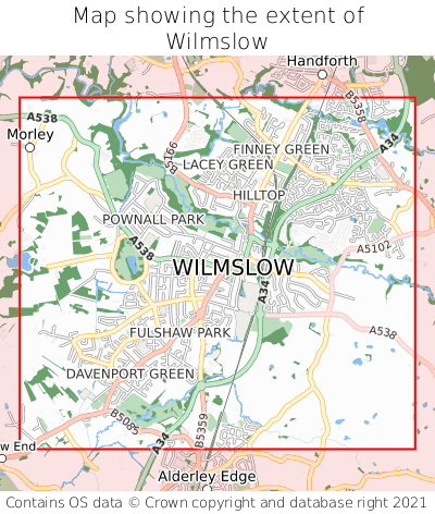 Map showing extent of Wilmslow as bounding box