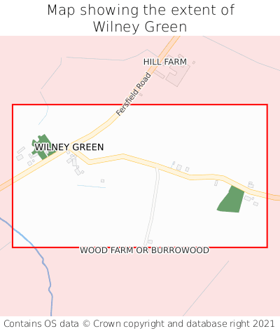 Map showing extent of Wilney Green as bounding box
