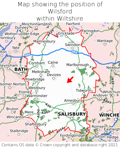 Map showing location of Wilsford within Wiltshire