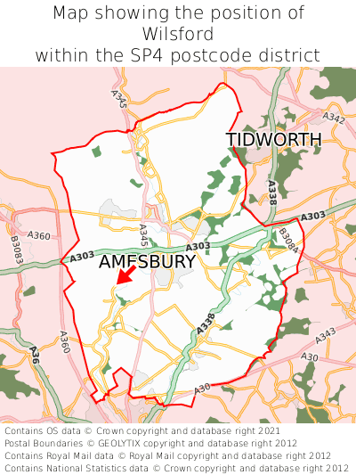Map showing location of Wilsford within SP4