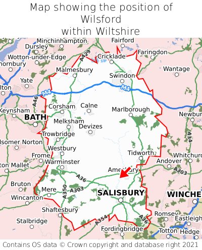 Map showing location of Wilsford within Wiltshire