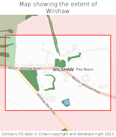Map showing extent of Wilshaw as bounding box