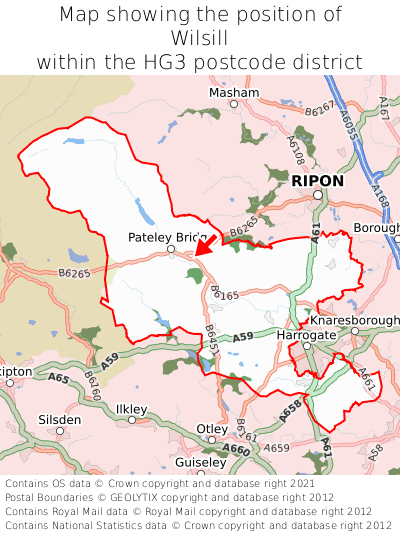 Map showing location of Wilsill within HG3