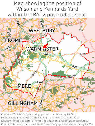 Map showing location of Wilson and Kennards Yard within BA12