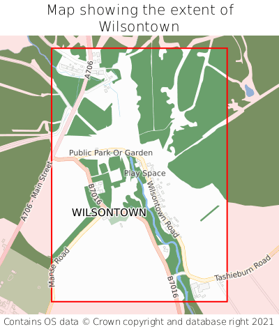 Map showing extent of Wilsontown as bounding box