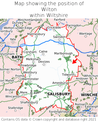 Map showing location of Wilton within Wiltshire