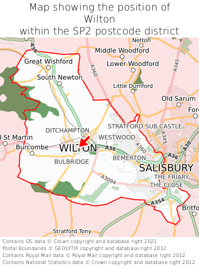 Map showing location of Wilton within SP2