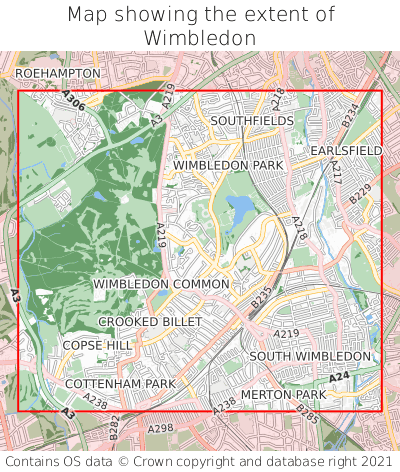 Map showing extent of Wimbledon as bounding box