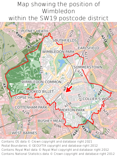 Map showing location of Wimbledon within SW19