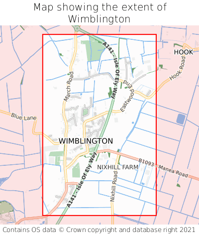 Map showing extent of Wimblington as bounding box