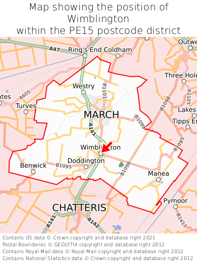 Map showing location of Wimblington within PE15