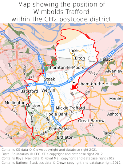 Map showing location of Wimbolds Trafford within CH2