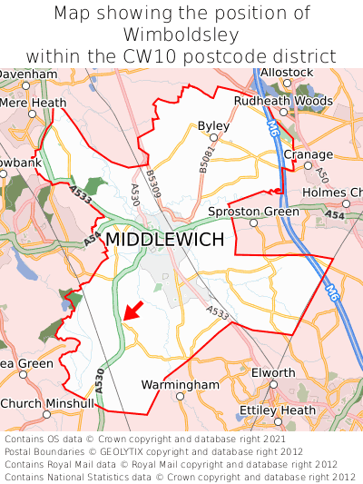 Map showing location of Wimboldsley within CW10
