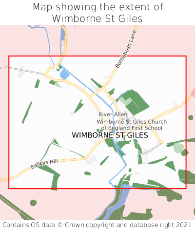 Map showing extent of Wimborne St Giles as bounding box