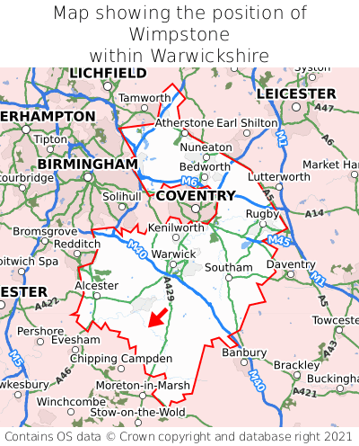 Map showing location of Wimpstone within Warwickshire