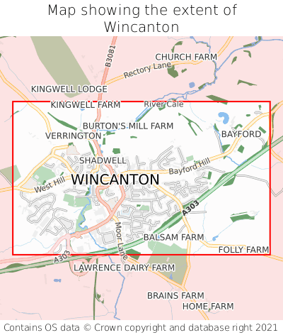 Map showing extent of Wincanton as bounding box