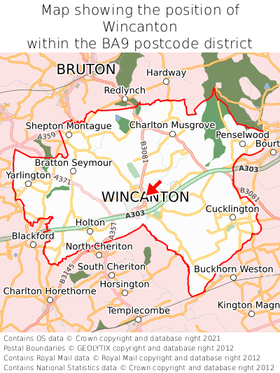 Map showing location of Wincanton within BA9