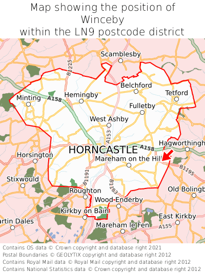 Map showing location of Winceby within LN9