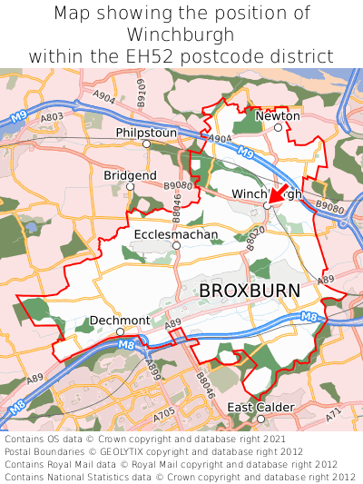 Map showing location of Winchburgh within EH52