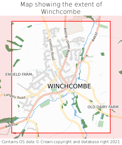 Map showing extent of Winchcombe as bounding box