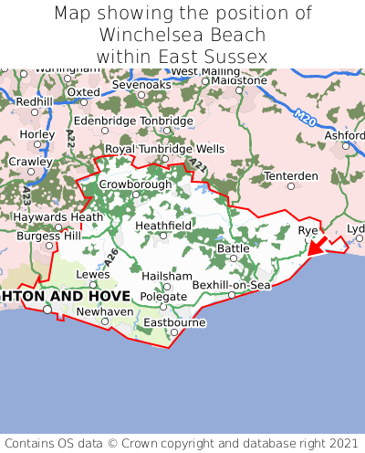 Map showing location of Winchelsea Beach within East Sussex