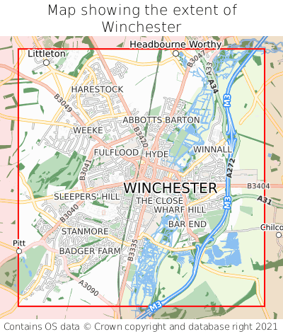 Map showing extent of Winchester as bounding box