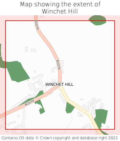 Map showing extent of Winchet Hill as bounding box