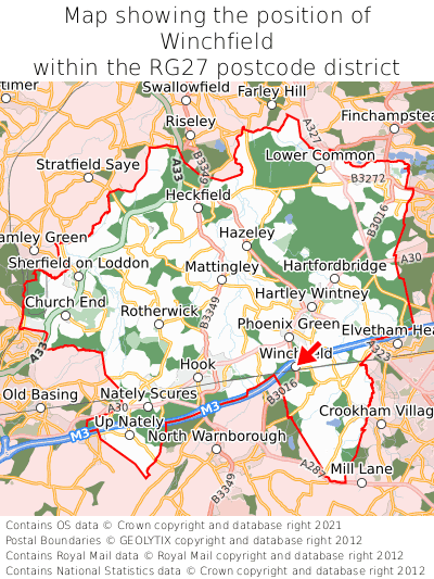Map showing location of Winchfield within RG27