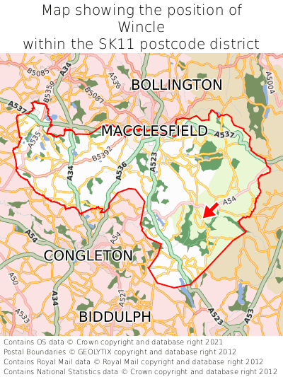 Map showing location of Wincle within SK11