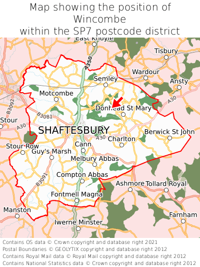 Map showing location of Wincombe within SP7