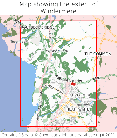 Map showing extent of Windermere as bounding box