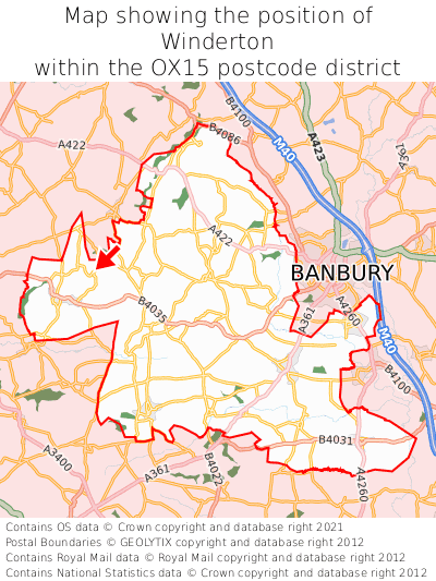 Map showing location of Winderton within OX15