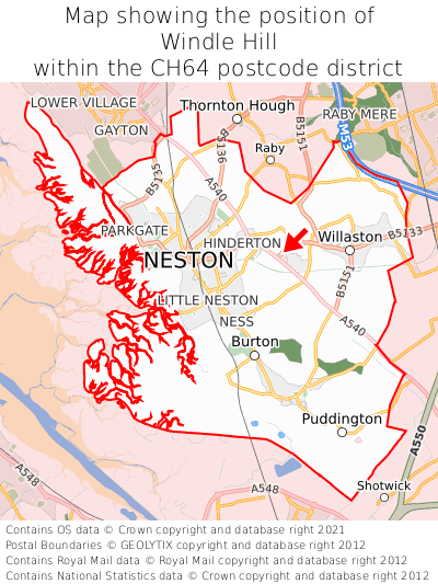 Map showing location of Windle Hill within CH64