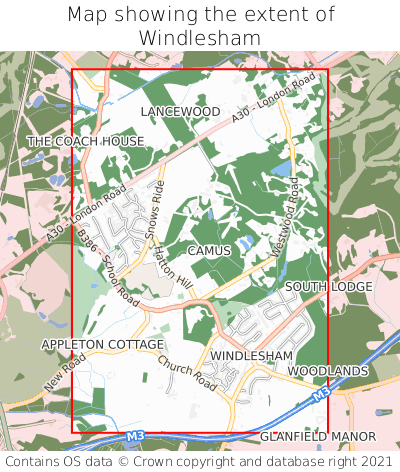 Map showing extent of Windlesham as bounding box