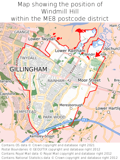 Map showing location of Windmill Hill within ME8