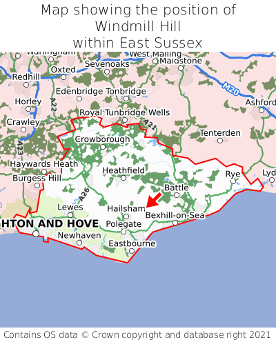 Map showing location of Windmill Hill within East Sussex