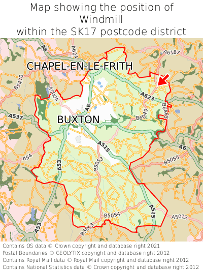 Map showing location of Windmill within SK17