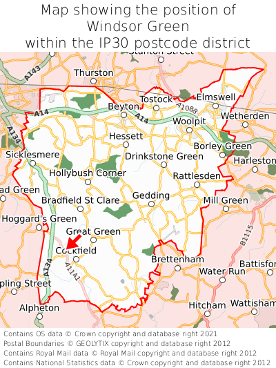 Map showing location of Windsor Green within IP30