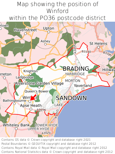 Map showing location of Winford within PO36