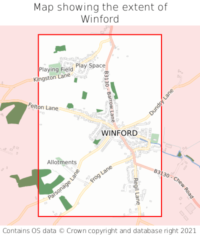 Map showing extent of Winford as bounding box