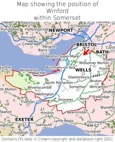 Map showing location of Winford within Somerset