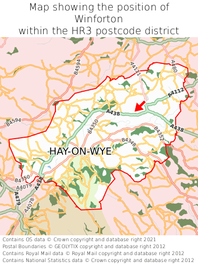 Map showing location of Winforton within HR3