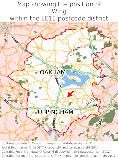 Map showing location of Wing within LE15