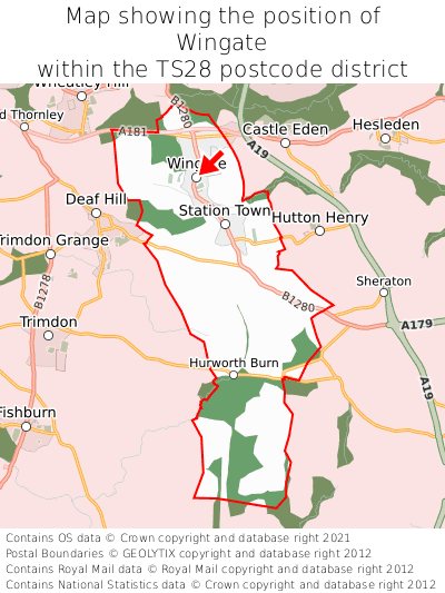 Map showing location of Wingate within TS28