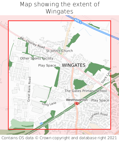 Map showing extent of Wingates as bounding box