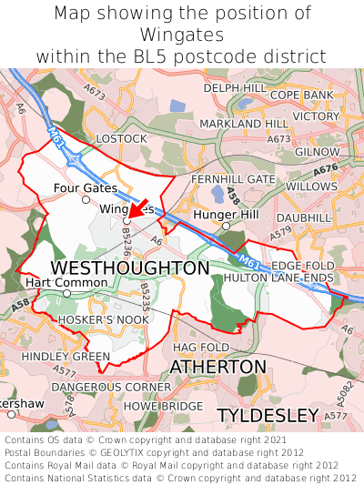 Map showing location of Wingates within BL5