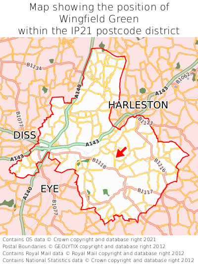 Map showing location of Wingfield Green within IP21