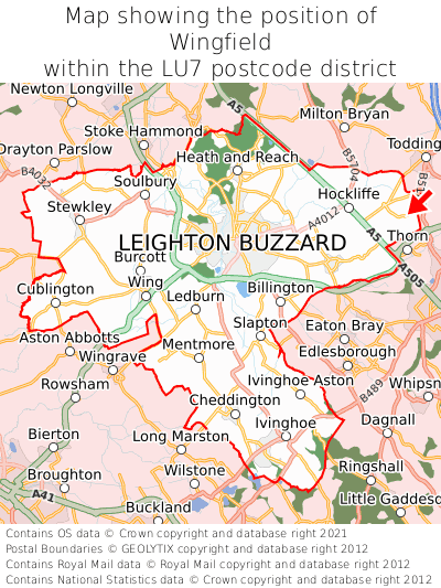 Map showing location of Wingfield within LU7